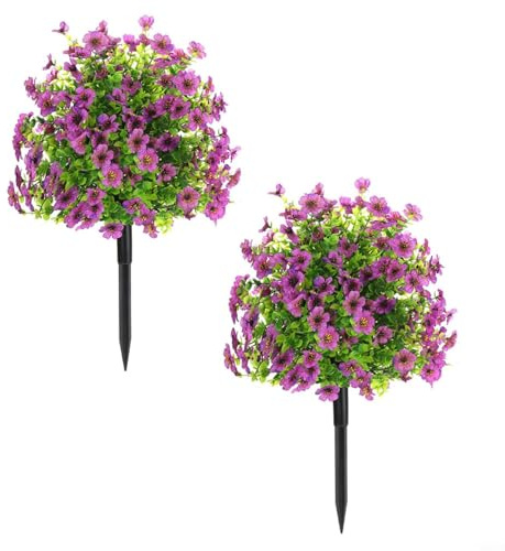 Aprilsunnyzone Künstliche Buchsbaum-Kugelbäume, 61 cm hoch, 40 cm Durchmesser, realistische Kunstpflanzen für drinnen und draußen, Dekoration, Garten, Veranda, Balkon, Gehweg, 2 Stück (lila)
