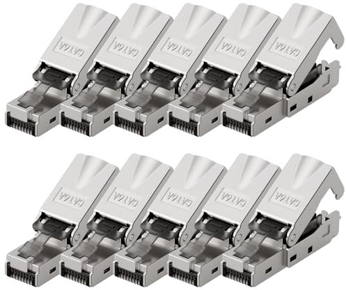 AXFEE 10Pcs RJ45 Connectors, Cat6a Coupler Connection Module, Toolless 8P8C Ethernet Connector, Shielded Gold Plated Network Extender, High-Speed Transmission Modular Plug for Ethernet Cable