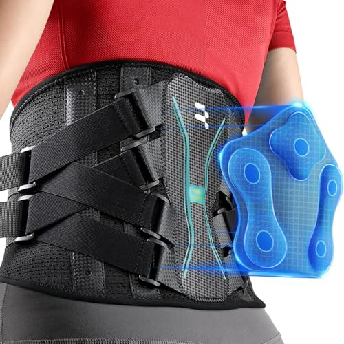 Fitomo Back Brace for Lower Back Pain - Lumbar Support with Carbon Fiber Stays & Removable 3D Pad- Sciatica, Herniated Disc, Scoliosis Relief - Adjustable Posture Corrector for Men and Women at Work
