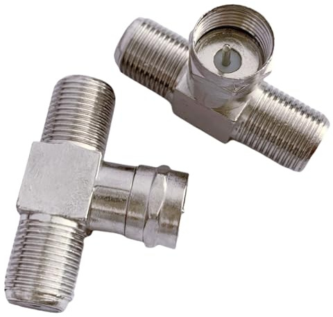 EZYUMM 2-Pack Coaxial Cable Splitter, 3-Way F Type RG6 Male to 2 Female Cable Splitter Connector for TV, Satellite, Antenna & Cable Box (Nickel Plated, 5-2500MHz)