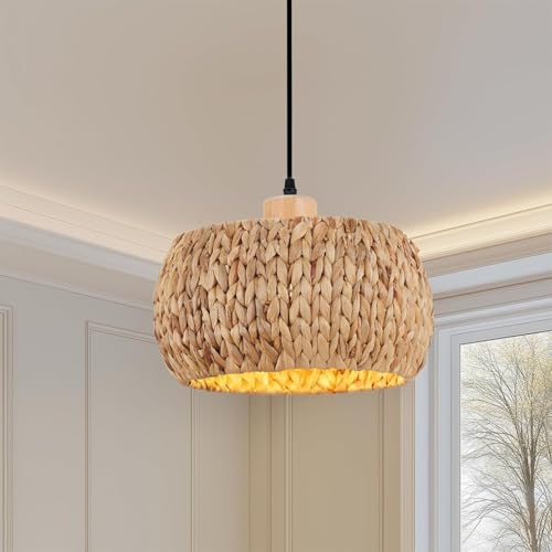 VTAMng Suspension rotin Style bohème luminaire Suspendu îlot de Cuisine E27 Osier tressé à la Main plafonnier encastré Style côtier Lustre en rotin Naturel pour Salle à Manger Chambre à Coucher Salon