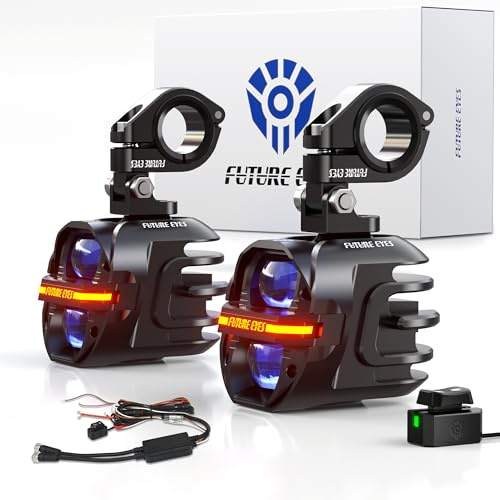 Future Eyes Motorrad Nebelscheinwerfer, 120W LED Weiß Zusatzscheinwerfer mit DRL & Stroboskop, IP67 Wasserdicht Motorradfahrlicht für Nachtfahrten, Offroad, Dirt Bike, ATV, UTV