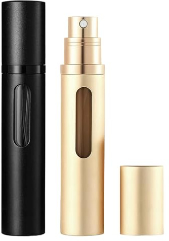 JOOMOKO Perfume Atomiser 10ml, Perfume Travel Bottle, Atomiser Spray Bottle, Refillable & Travel Size Perfume Bottle Easy to Refill travel atomiser for Women and Men（Black＆Gold）