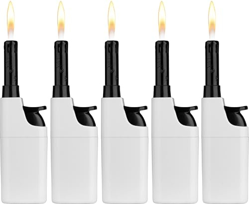 Komfort Feuerzeug 5er Pack – Ergonomisch - Barrierefrei - Seniorengerecht– Nachfüllbare Piezo Gasanzünder mit Leichtbedienung – Weiss – Für Kerzen, Grill & Outdoor