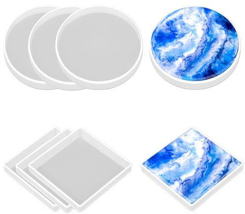 8 Stück Silikonformen Epoxidharzv, Silikonform Untersetzer Rund/Quadrat Resin Formen Harzform für Untersetzer Basteln Gießformen Haus Dekoration