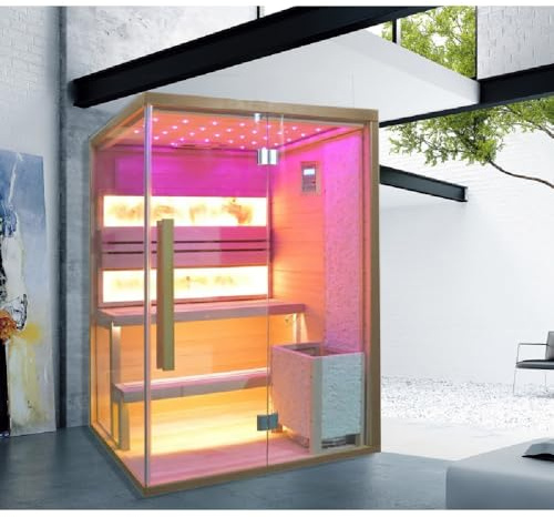 Bagno Italia Sauna finlandais de 130 x 110 cm avec poêle radio bluetooth lumières led