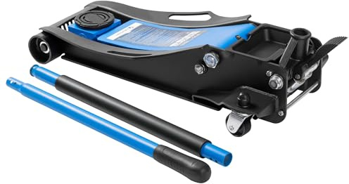 Högert Technik Hydraulischer Wagenheber 3,5t Rangierwagenheber | 85-595 mm Hubhöhe, für PKW, Überlastventil, Frontrollen und schwenkbare Hinterräder