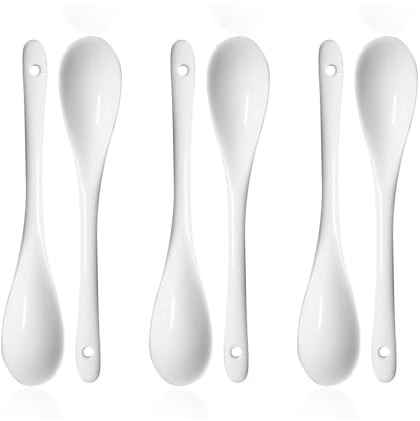 Cuchara Sopera De Cerámica De 6 Piezas, Cuchara De Café Creativa Con Mango Largo, Práctica Cuchara Mezcladora De Miel, Adecuada Para Restaurantes, Tiendas De Postres, Cafeterías.