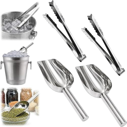 4-teiliges Set Mehlschaufel Edelstahl, Futterschaufel,8 Zoll Schaufel Und Zange,Für Mehl Futter Kaffee Lebensmittel Süßigkeiten,Für Küche, Bar, Buffet, Party, Vielseitig
