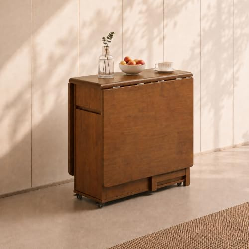 EOBfurniture Klapptisch 150cm, Esstisch klappbar mit Stauraum Nussbaum | Multifunktionaler Klapptisch 150 cm mit Stauraum, 360° Rollen und Nussbaumoptik – platzsparend für Küche & kleine Räume