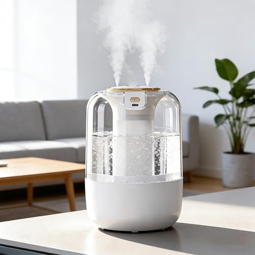 Humidifier for Bedroom, 28dB Quiet Cool Mist Humidifier, 2L Double Spray Air Humidifier with 3 Modes, Colorful Warm Night Light, LED Humidity Display & Auto Shut-Off, USB Powered for Baby Nursery Home