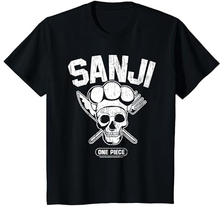 Sanji Chapeau de Paille Pirates Cook Skull N Crossbones Anime T-Shirt, Enfant, Noir, 8 Ans