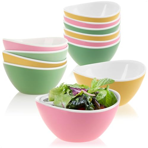 COM-FOUR® 12-delat set med salladsskålar - små skålar för snacks, nötter, frukt och sallad - dekorativa snacksskålar i plast - diskmaskinssäker dippskål