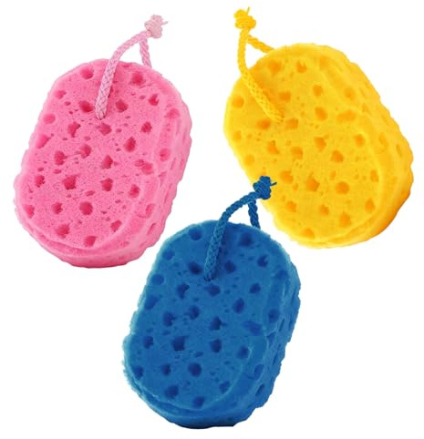 FRCOLOR 3 Esponjas de Baño Exfoliantes Esponjas Suaves de Alta Absorción Forma de Panal para Mujeres y Hombres para Cuidado Diario y Rutina de Ducha