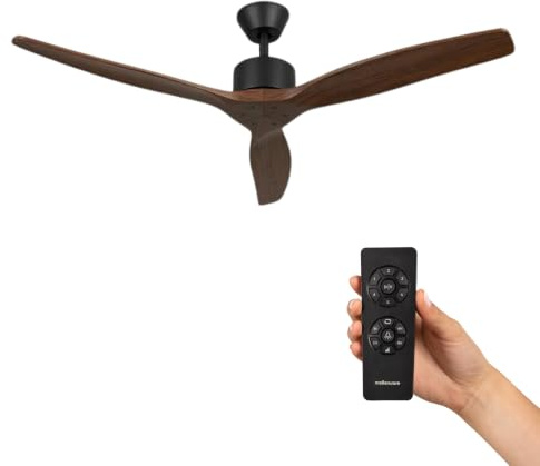 Mellerware - Ventilador de Techo con Mando a Distancia Brizy! | 30 W | 6 Velocidades | Ultra silencioso | Función Verano-Invierno | Temporizador | 3 Aspas | 132 de Diámetro | Motor DC | Dark Wood
