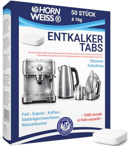 50 x avkalkningstabletter för helautomatiska kaffemaskiner, kaffemaskiner, espressomaskiner, kapselmaskiner – kompatibla med Siemens, EQ-series, Miele, Jura, Bosch, Melitta, Tassimo, Krups och mycket