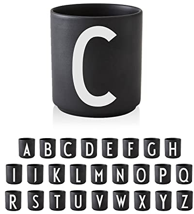 Design Letters Buchstaben Tasse Personalisiert (A-Z) | Kaffeebecher Porzellan Schwarz | Geburtstagsgeschenk, Personalisierte Geschenke | Geschenke für Frauen, Männer| Initialen Tasse | Teetasse 250Ml