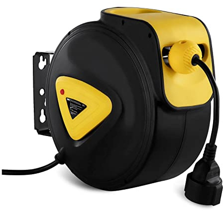 MSW Enrouleur De Câble Cordon Électrique Automatique Dévidoir PRO-E 10 (Rallonge: 10 + 1,5 m, 230 V / 50 Hz, Réglage intuitif de la longueur du câble, max. Puissance max. déroulé: 2.300 W)