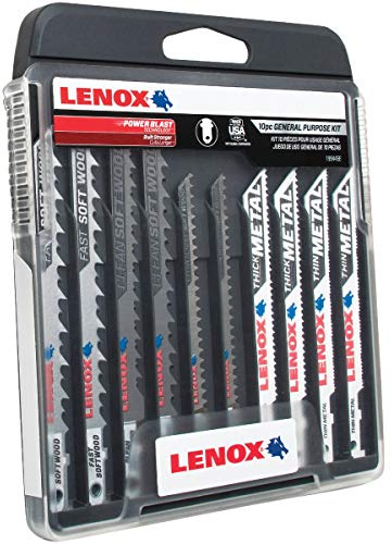 LENOX Tools 1994458 T-Shank General Purpose Jig Saw Blade Kit with Hard Case, 10-Piece
