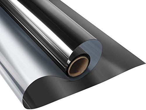Film Miroir Fenêtre sans Tain, Anti UV, Anti Chaleur, Anti Regard, Protection De La Vie Privée, Film Adhésif Réfléchissant pour Fenêtre Maison Bureau Magasin (Noir Argent,50x400cm)