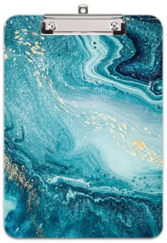 Hnogri porte bloc a4 avec pince, Plastique dur, Clipboard A4 dessin de mode, Planchettes à pince et porte-formulaires, 32CM x22CM, Marbre sarcelle