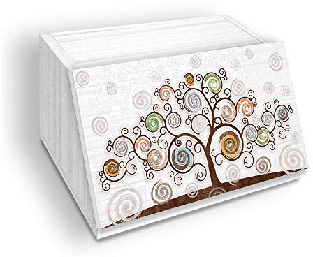 Lupia - Portapane White NEW TREE WHITE Albero della Vita, Conserva Freschezza Pane, Versatile per Cibo Secco, Design Unico, Apertura frontale con Aerazione, 40x20x30cm, Chiaro, Legno