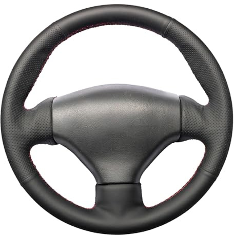 MEWANT Passgenauer Lenkradbezug zum Nähen für Peugeot 206 | Peugeot 206 (1998-2005) / 206 SW (2003-2005) / 206 CC (2004-2005) - Mikrofaser-Leder / Stil Atmungsaktiv Langlebig