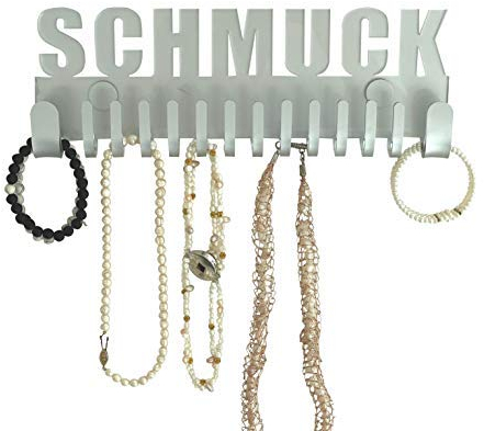 Schmuckhalter wand Design by GALEARA Kettenhalter mit Jewelry Schriftzug Schmuckaufbewahrung (Mika Schmuck Silber)