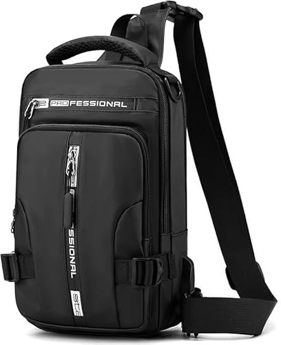 Mixroom - Zaino Borsa Monospalla Uomo Porta Tablet Zainetto Borsello a Tracolla Regolabile Con Attaco USB Z20 Nero