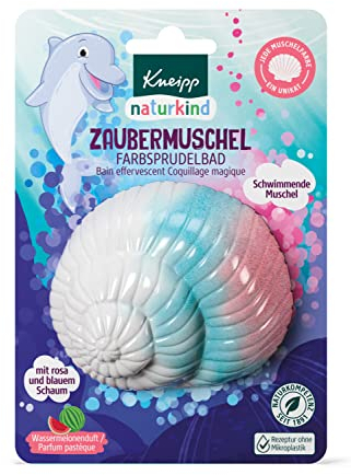 Kneipp naturkind Farbsprudelbad Zaubermuschel - Badezusatz mit wertvollem Traubenkern- & Avocadoöl - Schwimmende Muschel mit Duft nach Wassermelone für magischen Spaß in der Badewanne - 1St.