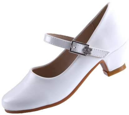 EIGHT KM Filles Chaussures À Talons Hauts Mary Jane Princesse Pompe De Fête De Mariage Chaussures EKM7015 en Cuir Verni Blanc Taille EU 35