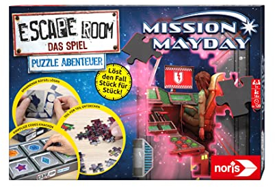 Noris 606102060 Escape Room Puzzle Abenteuer, Mission Mayday - Familien und Gesellschaftsspiel für Puzzle-Fans, inkl. 3 Fällen, ab 14 Jahren