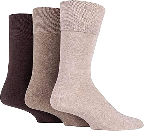 CHAAL® 3 Pairs Men's Bigfoot Diabetic Socks wide top soft cuff Mens Non-Elastic Socks Oedema friendly Swollen feet Non-Binding Mens Sock UK SIZE (11-14) (Brown