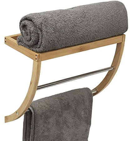 Home Basics Bamboo Wall Mounted Towel Rack with Shelf
