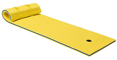 COSTWAY Floating Water Pad Mat, Lily Pads with Rolling Pillow Design, Bouncy Tear-Resistant 3-Layer XPE Foam, Roll-Up Floating Island River Rafts for Pool Lake Ocean (Yellow)