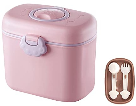 SONARIN Milchpulver Portionierer,550ML Baby Milchpulver Spender Luftdichter Tragbarer Milchpulver Behälter Container Aufbewahrung Box mit Löffel & Gabel für Obst Lebensmitteln(Rosa)