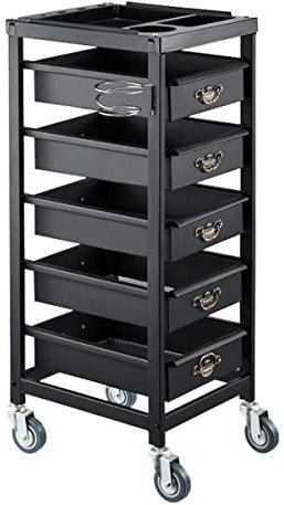 Friseurwagen Salon Wagen Arbeitswagen mit 4 Sperren Rollen Arbeitskasten und 4-5 Metallgestell Schubladen Rollwagen Stapelboy Schwarz Stabiler und Langlebiger Colorationwagen Gold