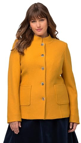 Ulla Popken Women's Boiled Jacket with Virgin Wool Blazer, Light Mustard Yellow, 22