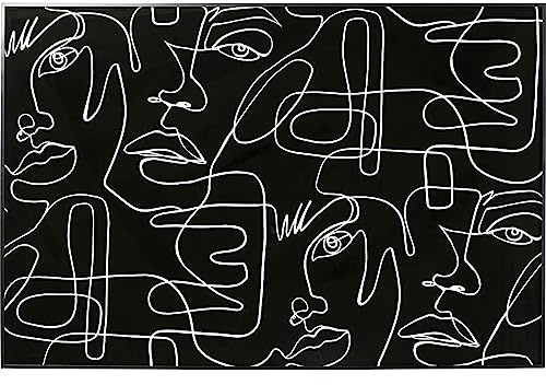 Kare Design Bild mit Rahmen Faccia Arte Drawing Schwarz/Weiß, Wanddekoration, Glasbild, Bilddruck auf Papier, Abstrakt, Modern, Wohnzimmer, Schlafzimmer, Flur, 100x150x3,5cm