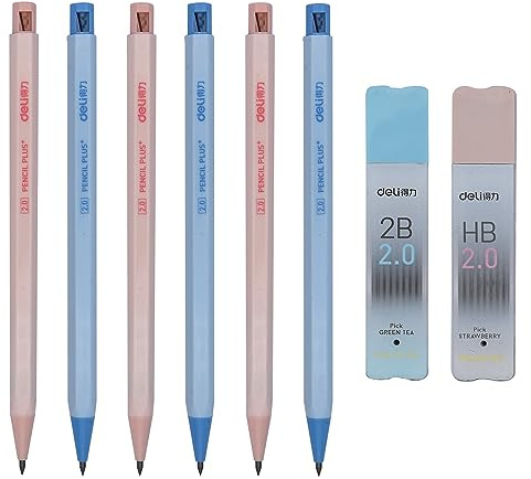 SIPLIV Druckbleistift-Set, Bleistift Schreibset, 8-teilig, 2,0 mm, 6 Druckbleistifte und 2 schwarze Nachfüllminen für Studenten, Zeichnen, Schreiben, Basteln, Kunst, Skizzieren, Büro, Schulbedarf