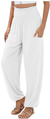 Sarouel de yoga en coton pour femme - Taille haute - Style hippie décontracté - Jambe droite - Palazzo - Confortable - Style bohème - Pour la plage, le génie indien - Avec poches