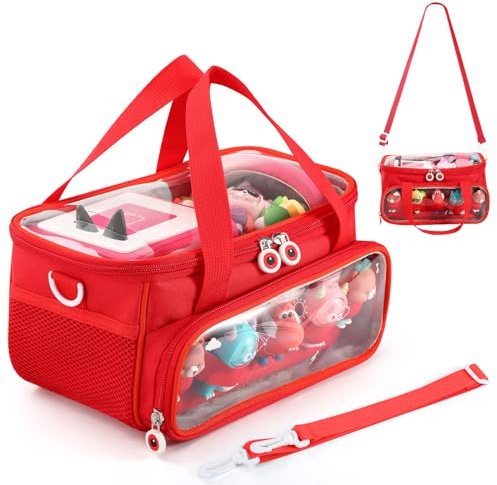 Carrying Case for Toniebox, Storage Carrier Bag for Tonie Characters with Shoulder Strap and Handle, Home Outdoor Hand Bag for Toniebox 2 Audio Player and Dolls (Red)