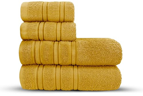 Velosso 4 Pce Hampi Towel Bale Set Luxuriously Soft, Highly Absorbent 100% Combed Ring Spun Cotton, Oversized Thick 2 Hand Towels and 2 Bath Towels, Premium Towels Spa & Hotel (Yellow)