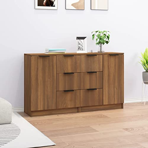 CKioict Buffetschrank modern Küchenschrank Vitrinenschrank Sideboards 2 STK. Braun Eichen-Optik 60x30x70 cm Holzwerkstoff für Wohnzimmer, Schlafzimmer, Flur