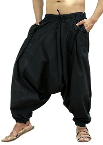 SARJANA Men's Cotton Solid Harem Pants Unisex Baggy Yoga Drop Crotch Trouser Free Size (UK, Alpha, One Size, Regular, Regular, Black1)