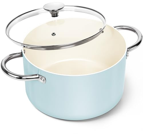 MICHELANGELO Stock Pot with Lid, 6 Quart Cooking Pot with Ceramic Coating, Nonstick Ceramic Soup Pot with Lid, Induction Compatible - 6QT Stockpot, Blue