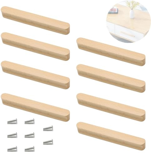 anneratteryer 8 Stück Möbelgriffe Holz,160mm Holzgriffe Küchenschränke,Holz tür Küchen Griffe mit Schrauben,Türgriff Schrankgriff Schubladengriff,für Schränke,Schubladen,Bäder,Büros,Küchen,Möbel
