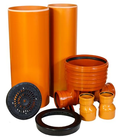 ScarMaxx - Schachtsystem Set - Kontrollschacht DN 400, Rohr DN400/ DN315 - PVC Rohr - Schachtböden gerade, Deckel Rund Regen - Höhe 210, Breite 92cm - 2x DN125-2 x Reduzierung 160/125