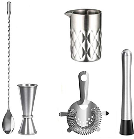 DDNGEJ Barkeeper-Set, Bar-Werkzeug aus Edelstahl mit Rührglas, Jigger, Barlöffel, Stößel, Sieb, Cocktail-Shaker-Set