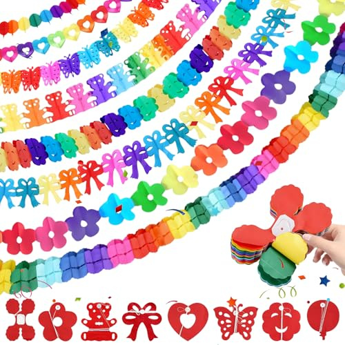 8 Stück Bunt Papiergirlande Deko,Girlanden Geburtstag Dekoration,Papiergirlande,Geburtstagsgirlande,Bunt Girlanden Papier,Hängenden Partygirlanden für Hochzeit Karneval Fasching(B)